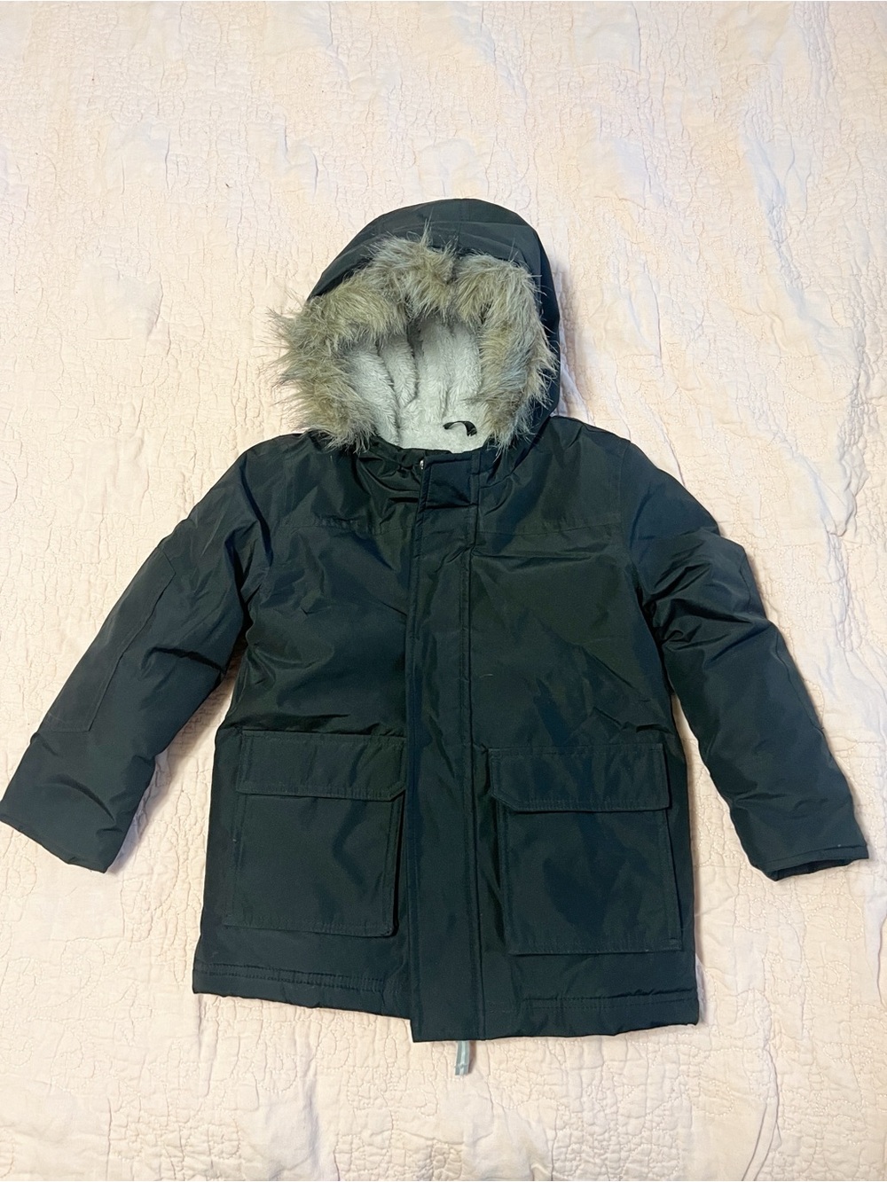 Cat & Jack Black Puffer Parka with Faux Fur Hood
